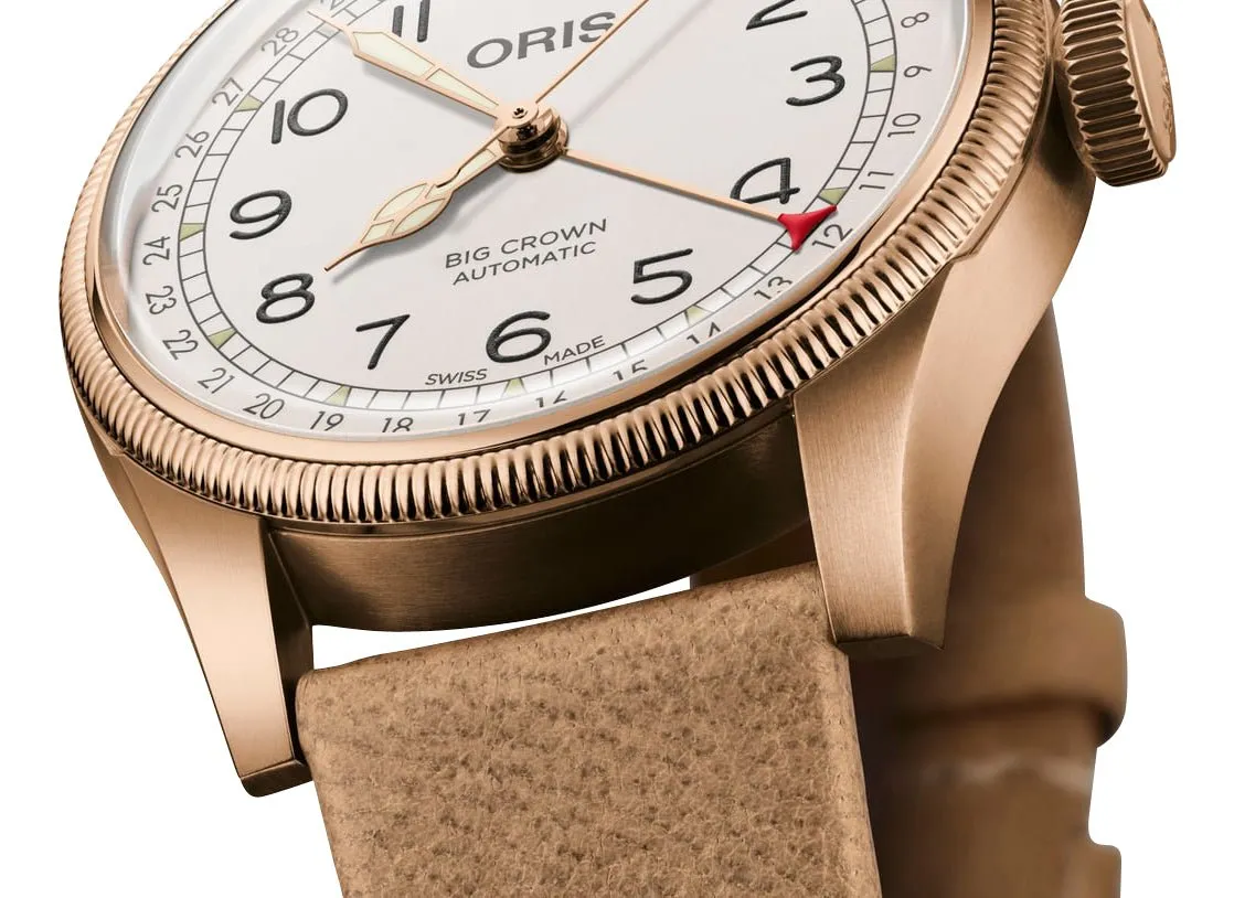 Limited Edition Oris Big Crown Automatic Bronze White Dial Beige Leather Strap Interchangeable Bronze Bracelet Pointer Date Mens Watch 754 7741 3161-Set Oris Watches