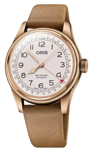 Limited Edition Oris Big Crown Automatic Bronze White Dial Beige Leather Strap Interchangeable Bronze Bracelet Pointer Date Mens Watch 754 7741 3161-Set Oris Watches