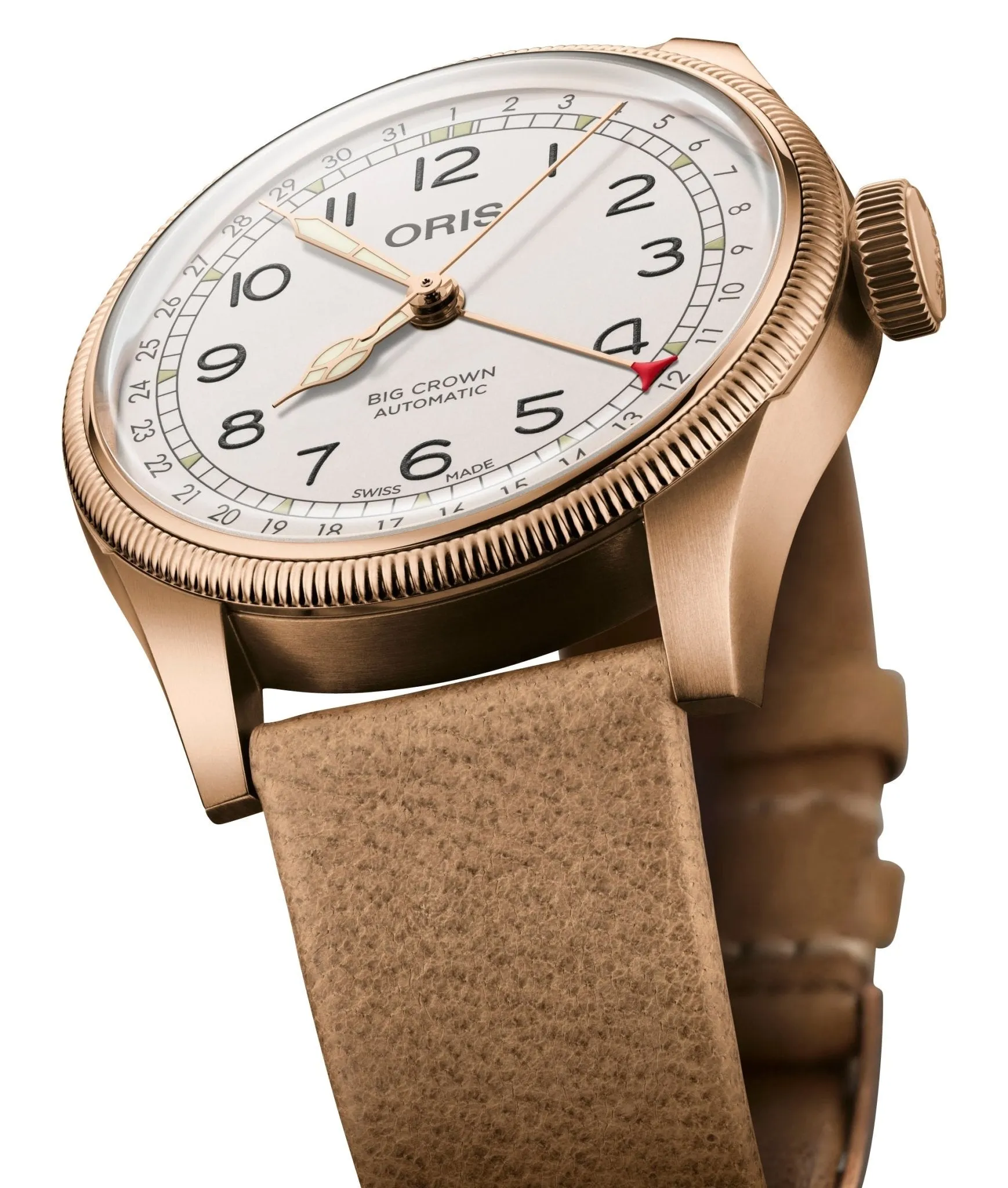 Limited Edition Oris Big Crown Automatic Bronze White Dial Beige Leather Strap Interchangeable Bronze Bracelet Pointer Date Mens Watch 754 7741 3161-Set Oris Watches