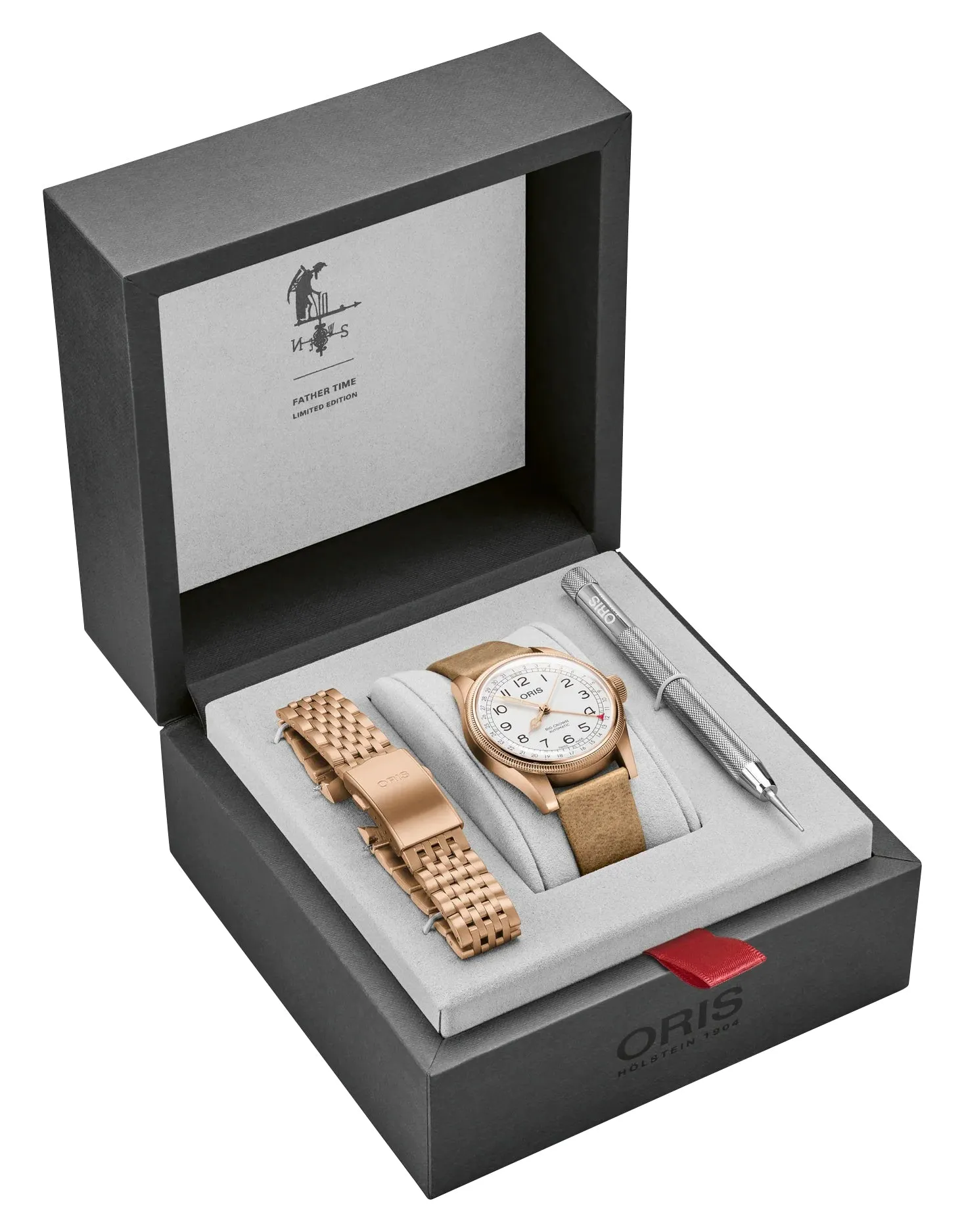 Limited Edition Oris Big Crown Automatic Bronze White Dial Beige Leather Strap Interchangeable Bronze Bracelet Pointer Date Mens Watch 754 7741 3161-Set Oris Watches