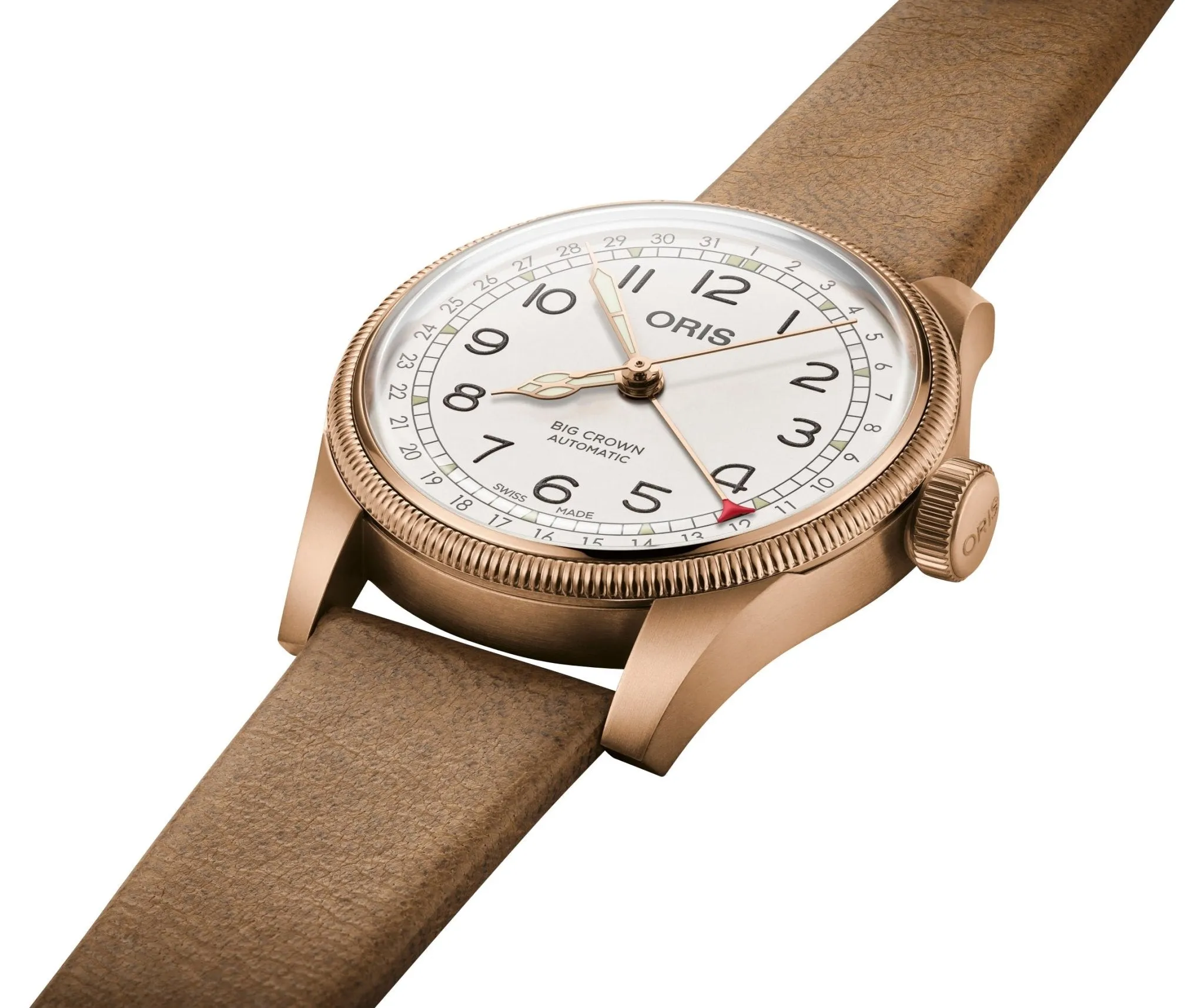 Limited Edition Oris Big Crown Automatic Bronze White Dial Beige Leather Strap Interchangeable Bronze Bracelet Pointer Date Mens Watch 754 7741 3161-Set Oris Watches