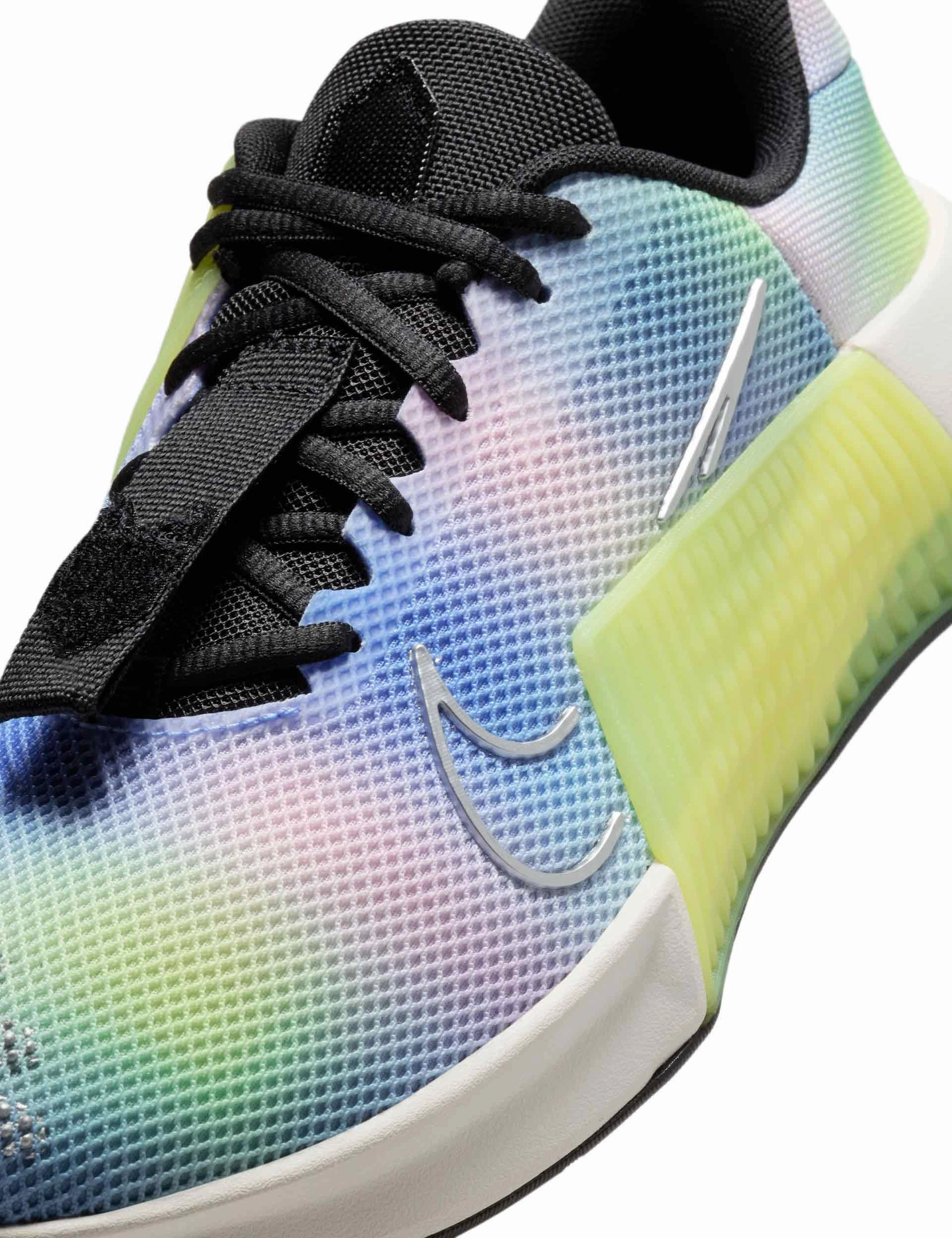 Metcon 9 SE Shoes - Black/Light Lemon Twist/Royal Pulse/Metallic Silver Nike women's stylish athletic footwear
