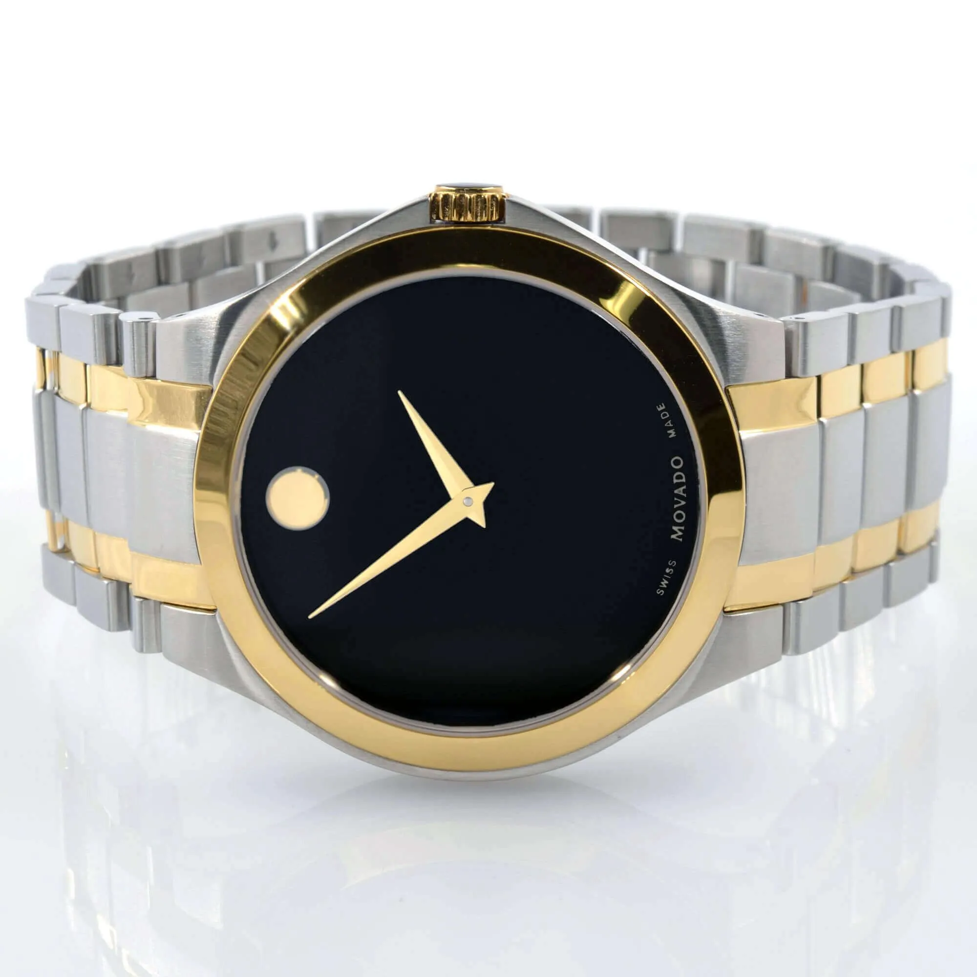 Movado Men's Quartz Watch - Black Dial Two Tone Stainless Steel Bracelet | 0606896 Movado Watches
