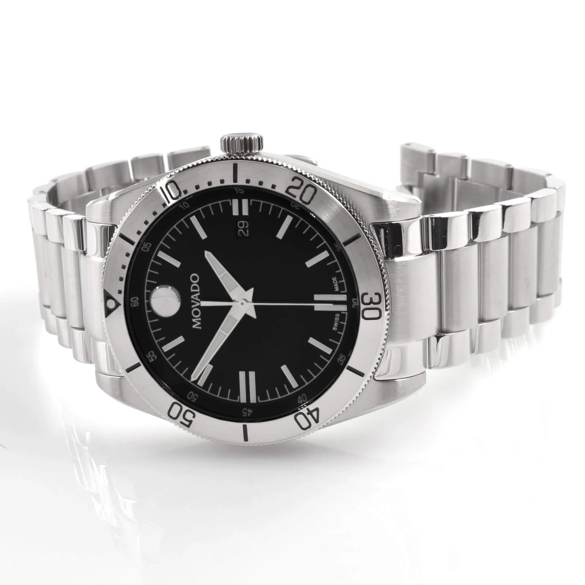 Movado Men's Quartz Watch - Sport Black Dial Stainless Steel Bracelet | 0607435 Movado Watches