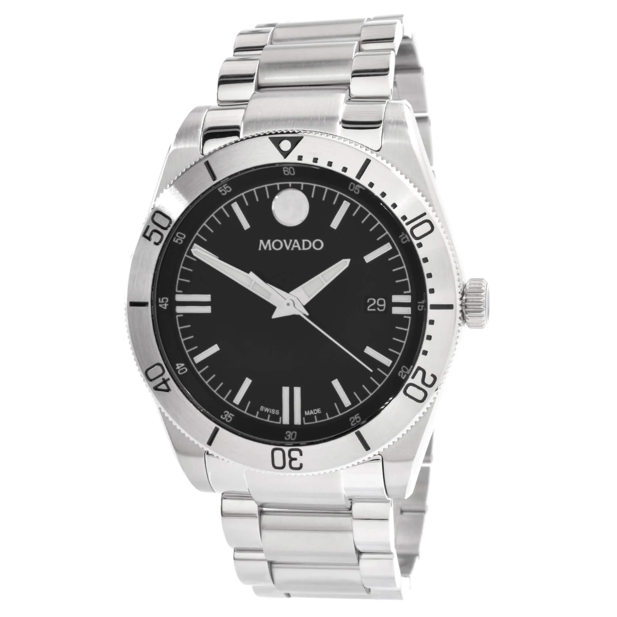 Movado Men's Quartz Watch - Sport Black Dial Stainless Steel Bracelet | 0607435 Movado Watches