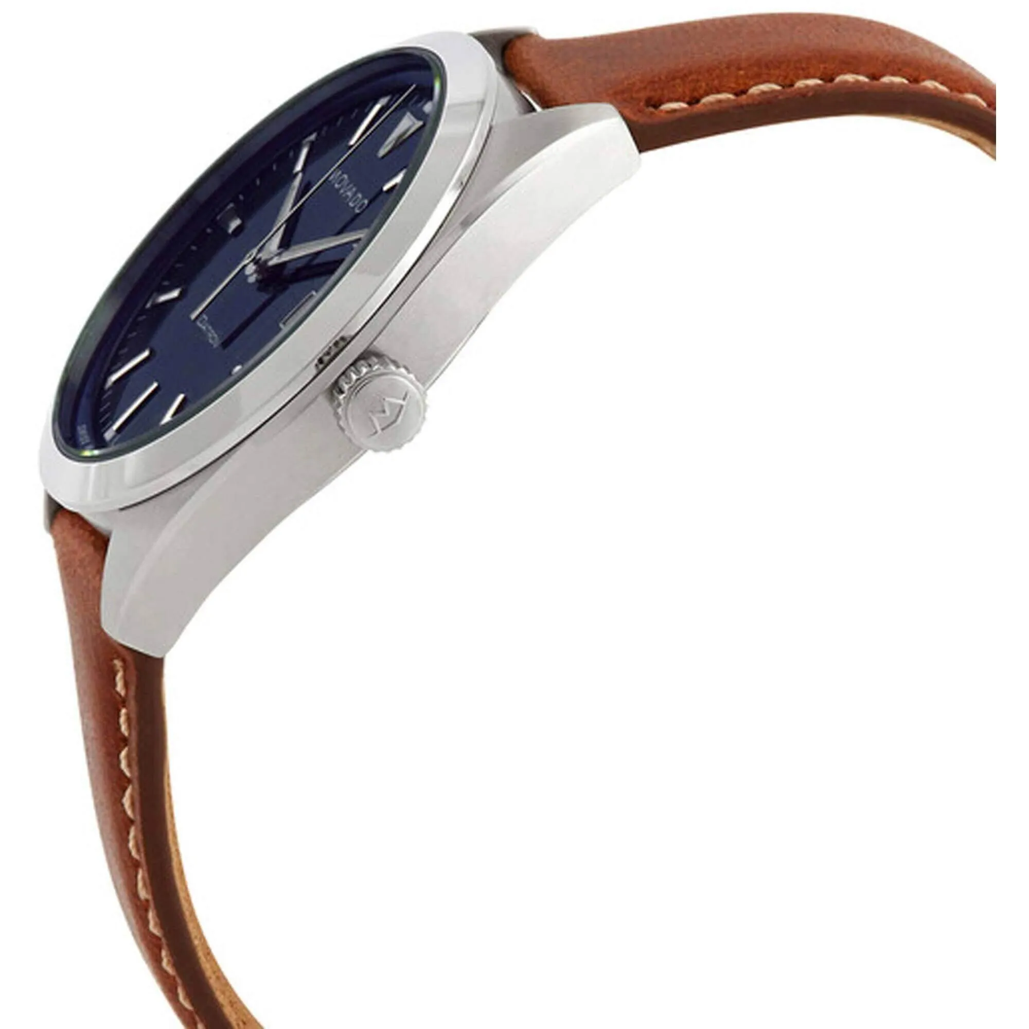 Movado Men's Watch - Heritage Datron Date Display Blue Dial Cognac Strap | 3650141 Movado Watches