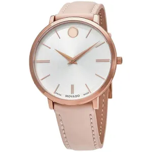 Movado Women's Quartz Watch - Ultra Slim Rose Gold Case Pink Leather Strap | 0607373 Movado Women's Watches