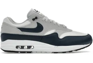 Nike Air Max 1 Essential Summit White Armory Navy Nike Air Max casual shoes with visible air tech