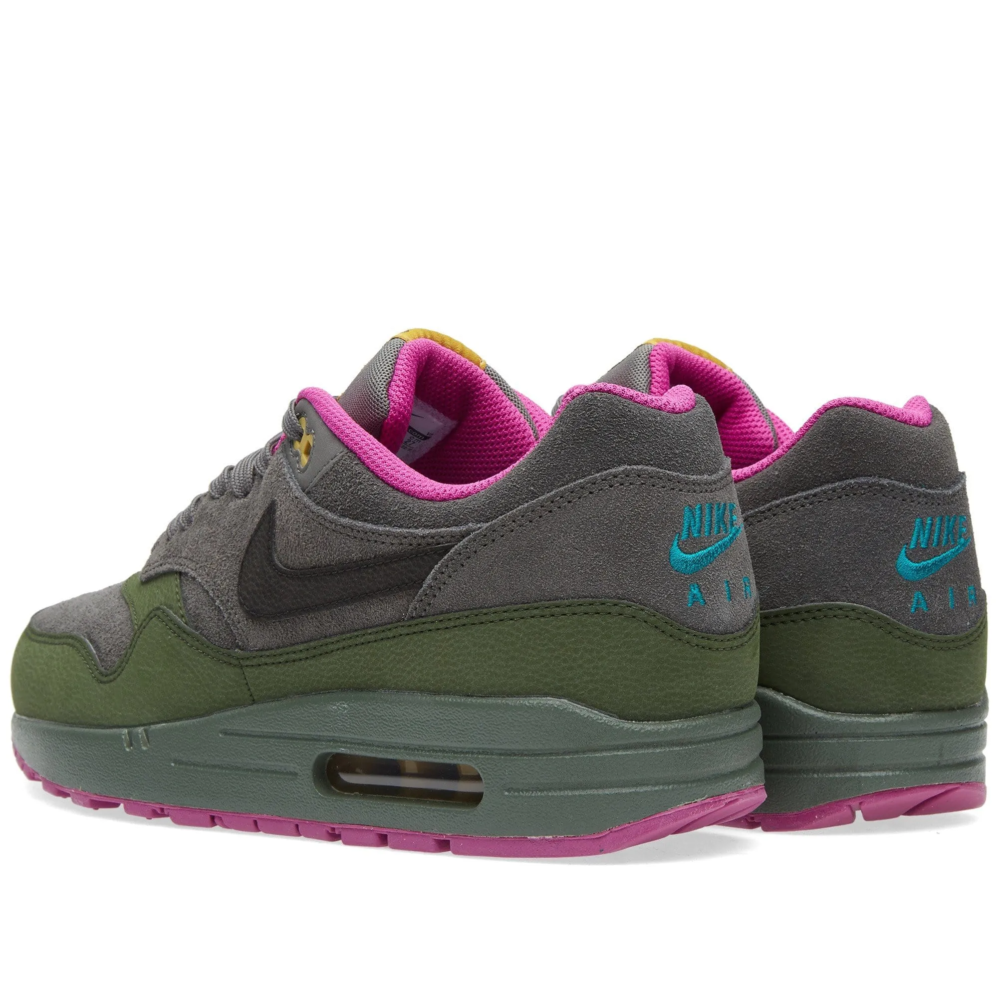 NIKE AIR MAX 1 LEATHER Dark Pewter & Carbon Green Nike Air Max cushioned sneakers