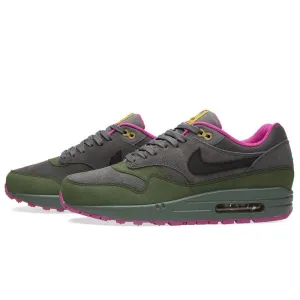 NIKE AIR MAX 1 LEATHER Dark Pewter & Carbon Green Nike Air Max sneakers with air cushioning design