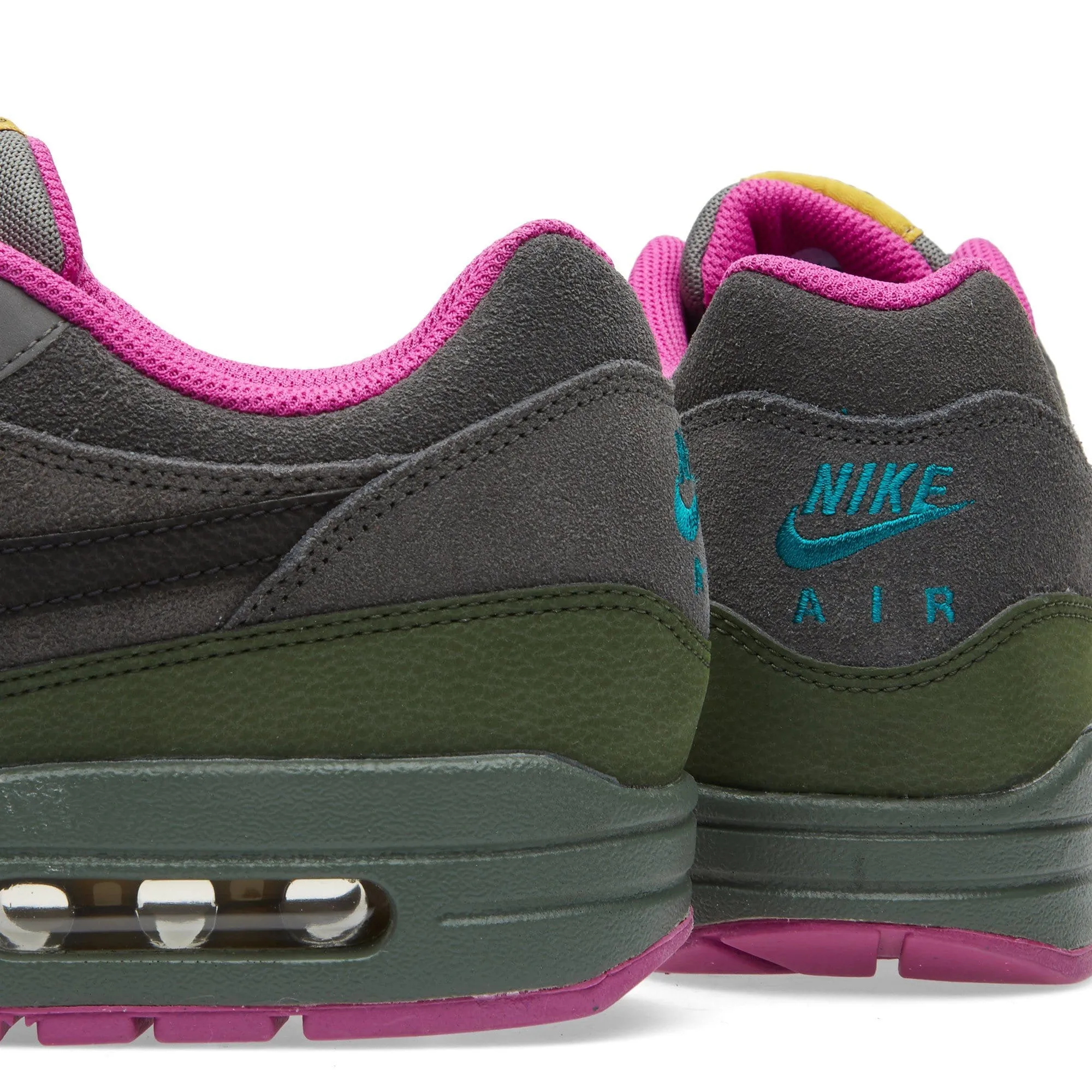 NIKE AIR MAX 1 LEATHER Dark Pewter & Carbon Green Nike Air Max cushioned sneakers