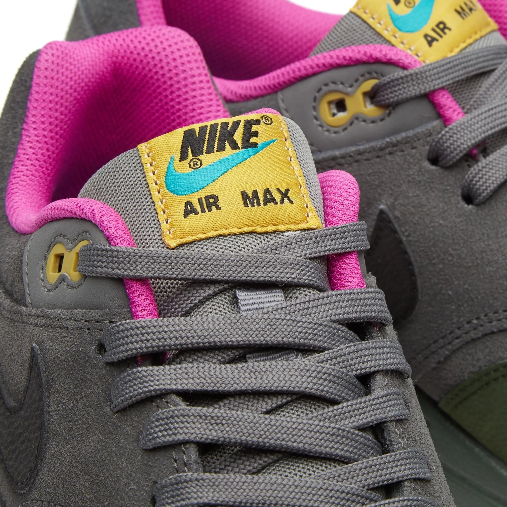 NIKE AIR MAX 1 LEATHER Dark Pewter & Carbon Green Nike Air Max cushioned sneakers