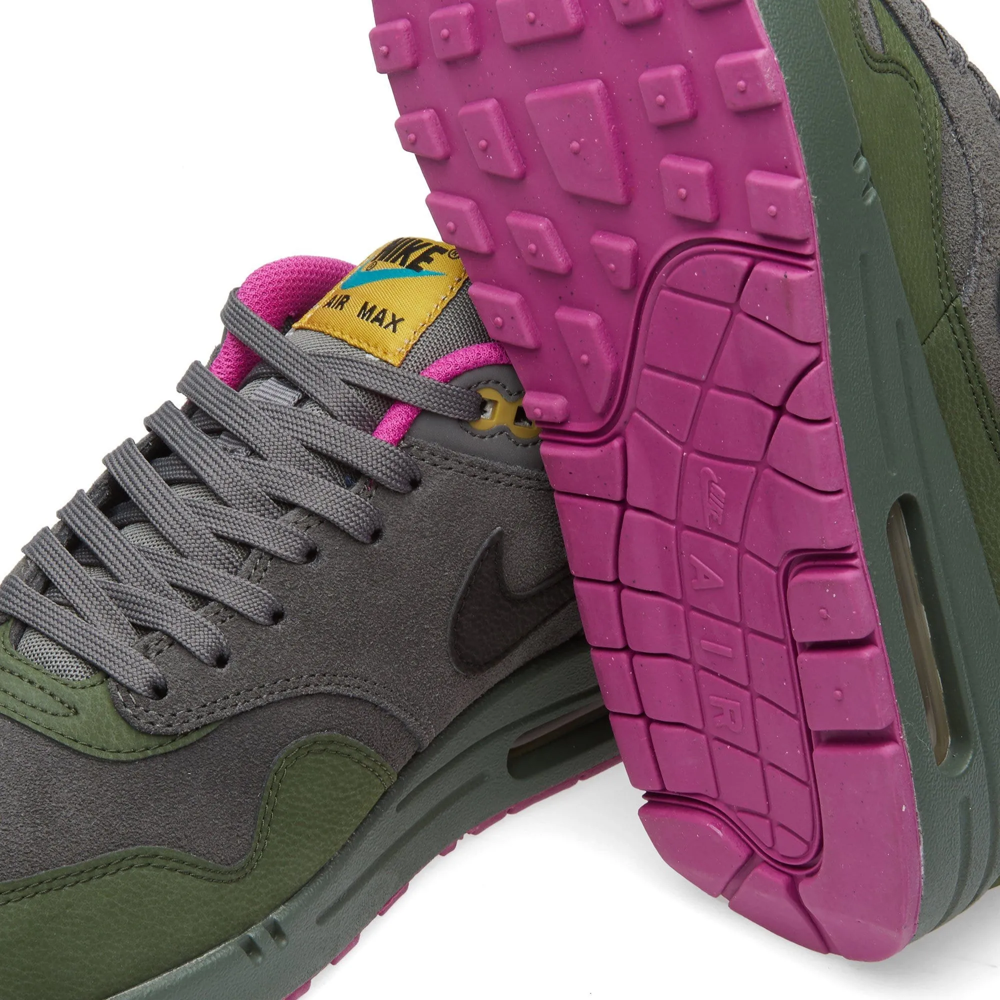 NIKE AIR MAX 1 LEATHER Dark Pewter & Carbon Green Nike Air Max cushioned sneakers
