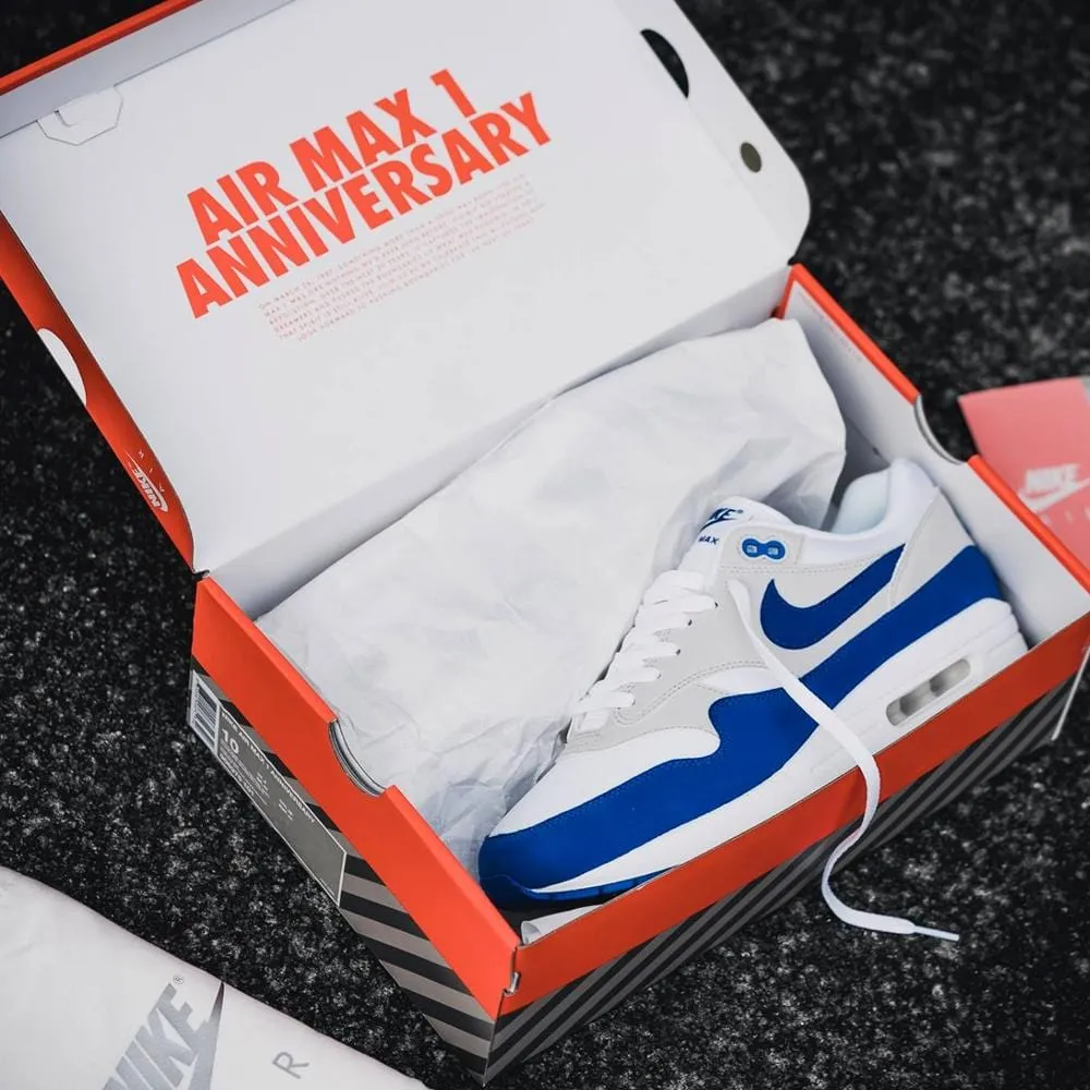 Nike Air Max 1 OG Anniversary White-Game Royal Nike Air Max cushioned sneakers