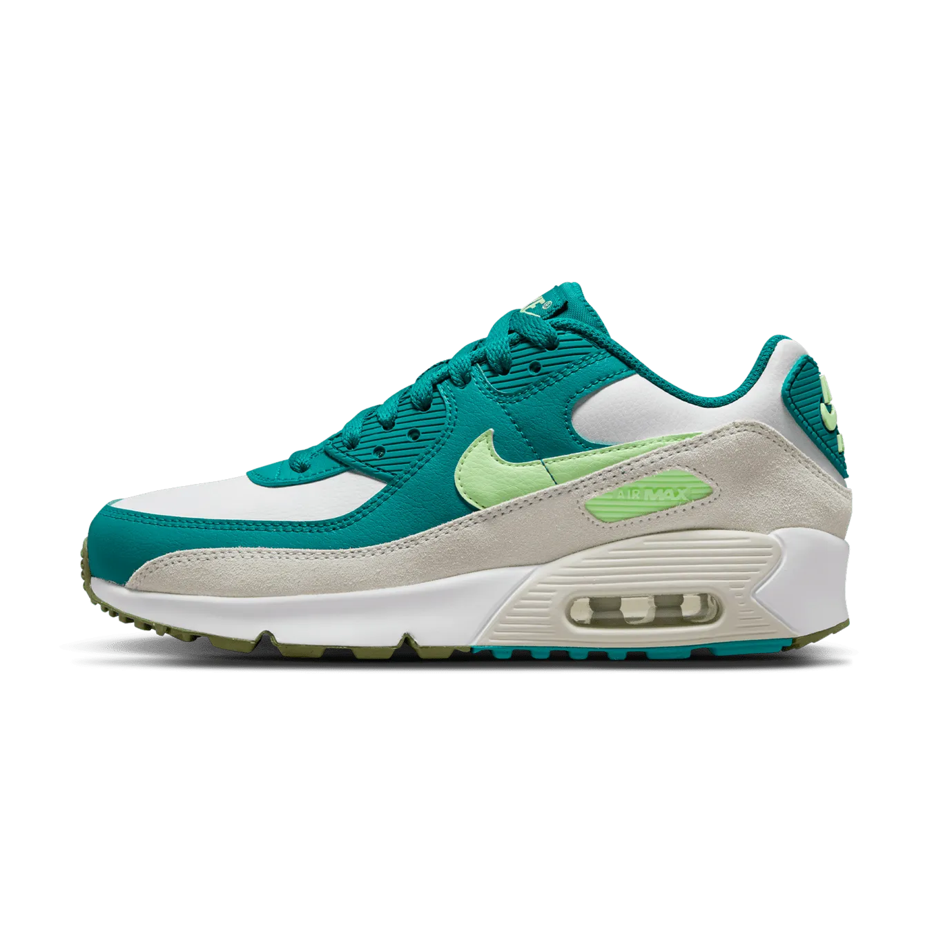 Nike Air Max 90 Leather GS 'Bright Spruce Barely Volt' Nike Air Max lifestyle sneakers with sport details