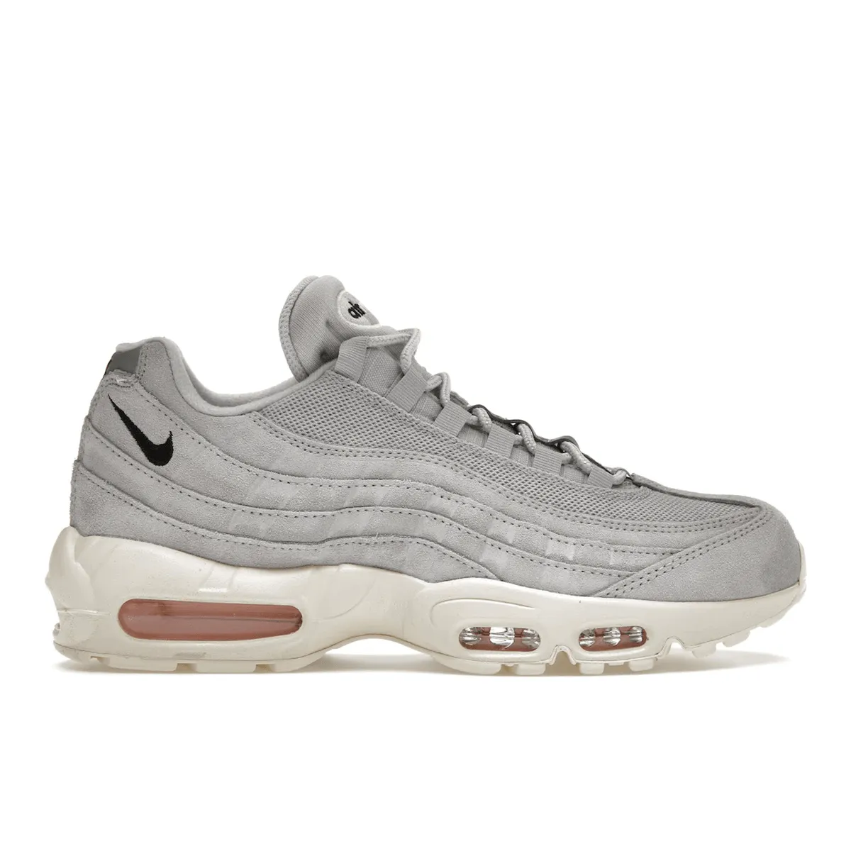Nike Air Max 95 Gray Fog Pink Foam Nike Air Max casual shoes with visible air tech
