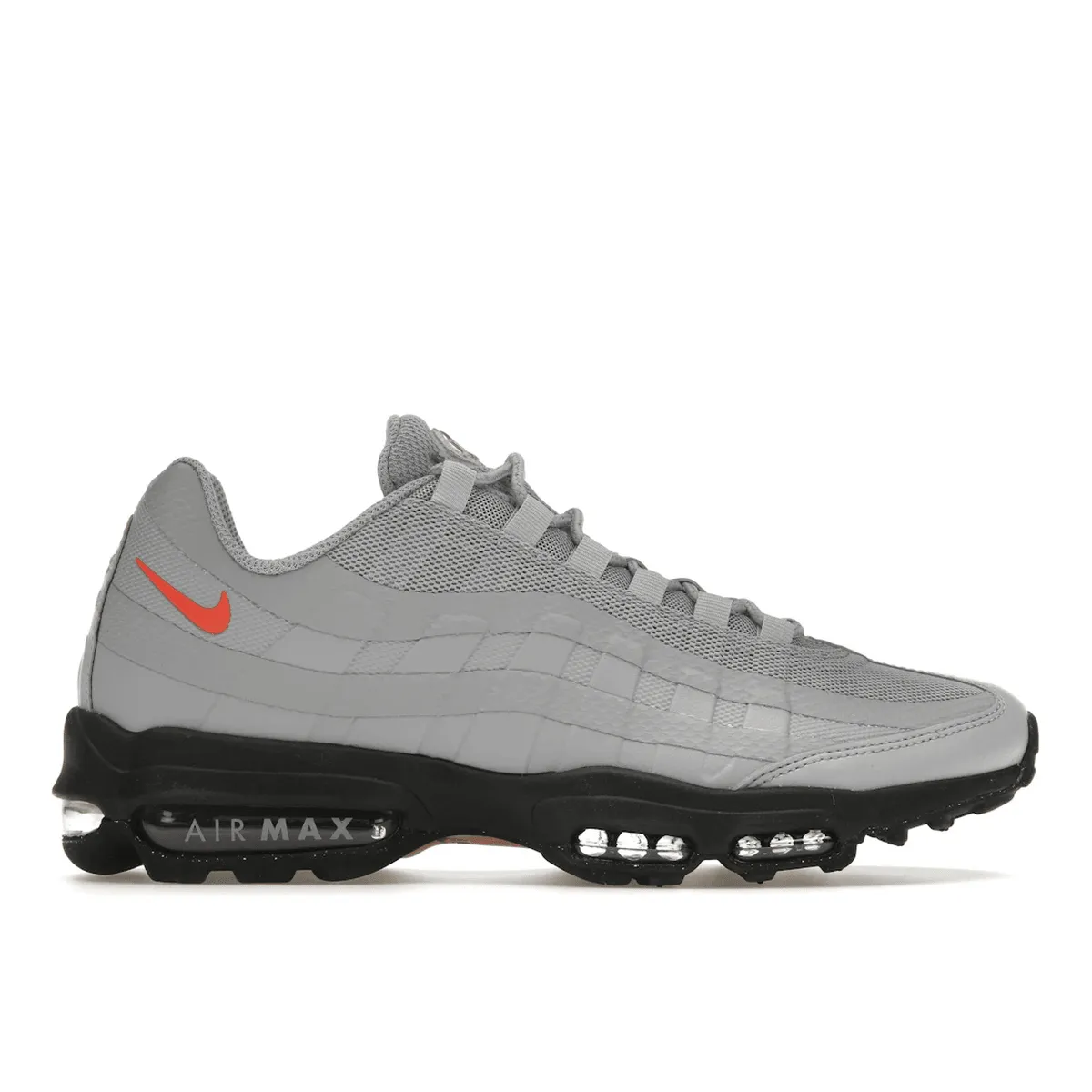 Nike Air Max 95 Ultra Wolf Gray Bright Crimson Nike Air Max casual shoes with visible air tech