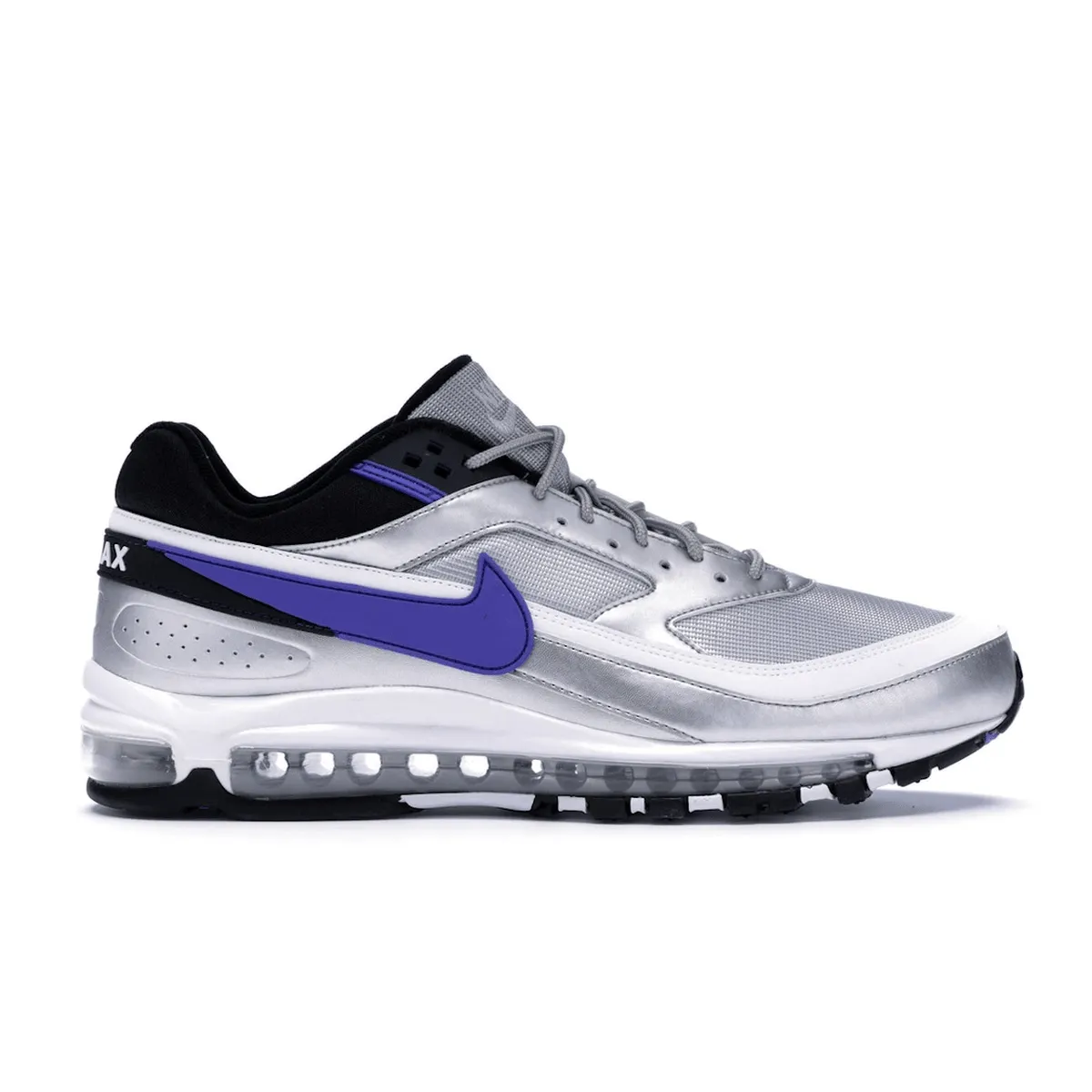 Nike Air Max 97/BW Metallic Silver Persian Violet Nike Air Max casual shoes with visible air tech