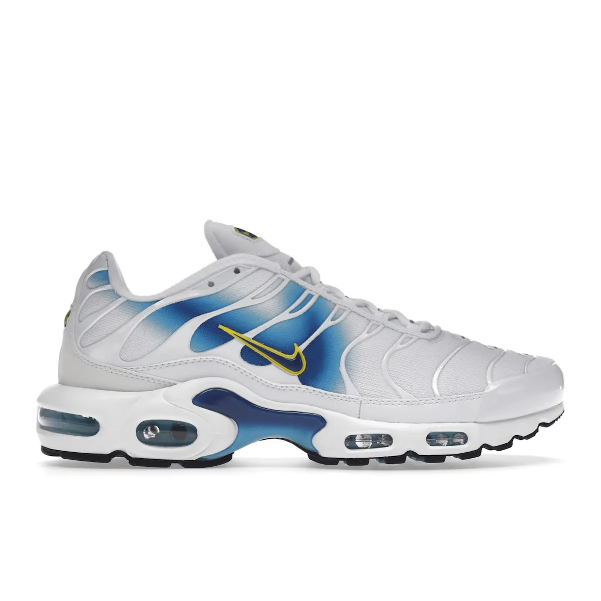 Nike Air Max Plus Spray Paint Swoosh White Blue Nike Air Max casual shoes with visible air tech