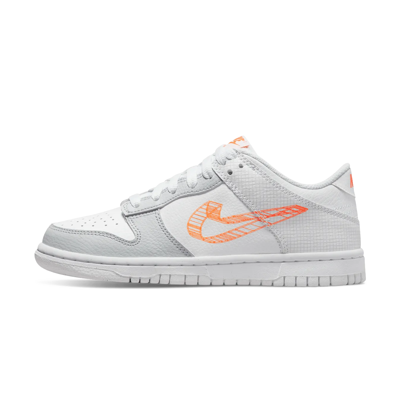 Nike Dunk Low GS 3D Swoosh White Grey Nike Dunk casual shoes with iconic low-top shape