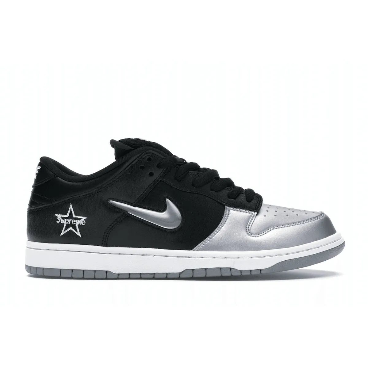 Nike SB Dunk Low Supreme Jewel Swoosh Silver Nike Dunk sneakers inspired by basketball roots