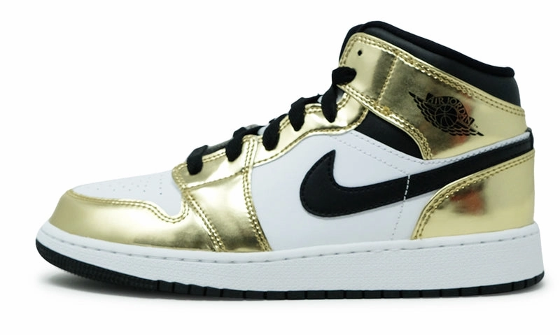 Nike Air Jordan 1 Mid Metallic Gold Black White (GS) DC1420-700 Iconic Jordan 1 sneakers for collectors