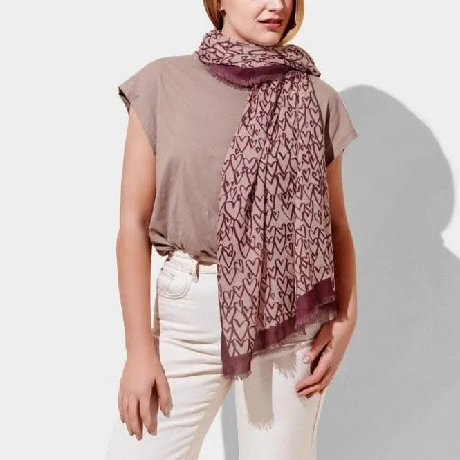 Outline Heart Scarf Pink / Plum KLS420 Katie Loxton Jewelry And Accessories