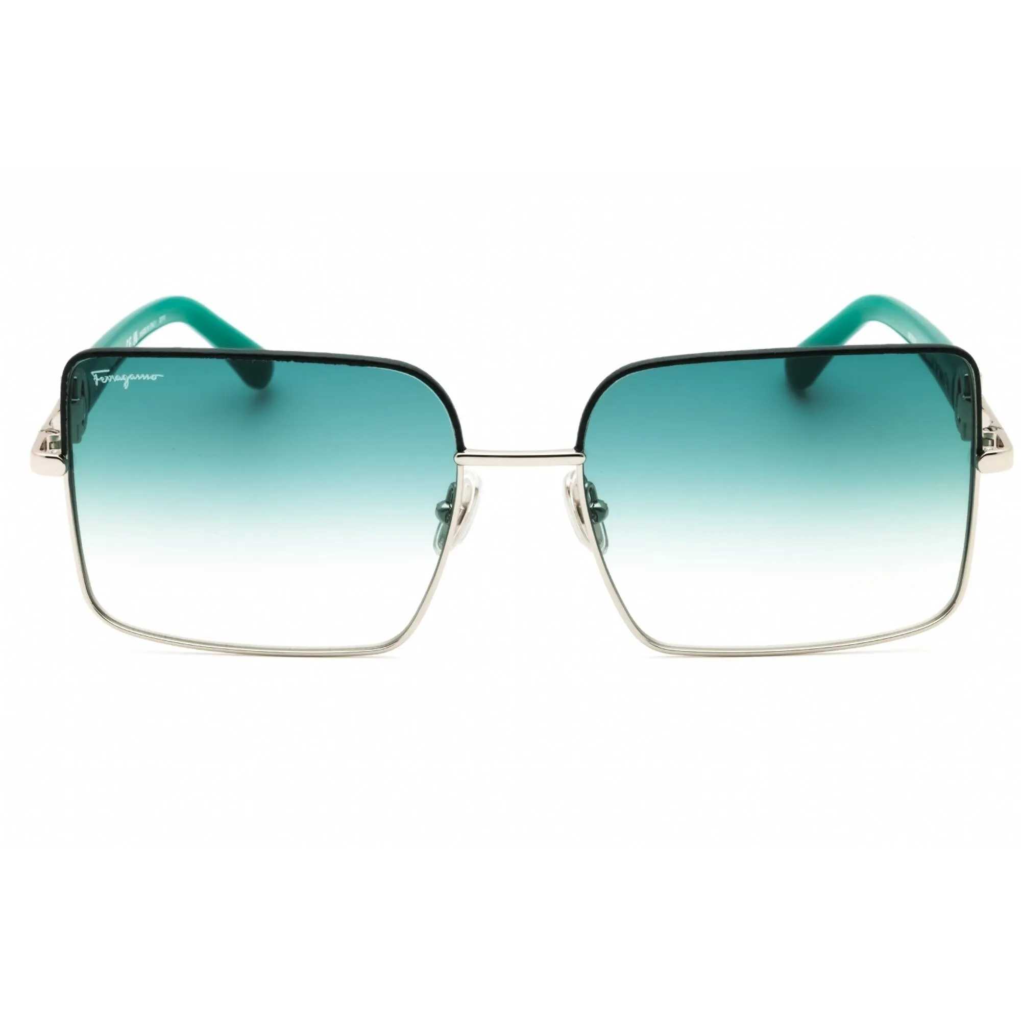 Salvatore Ferragamo Women's Sunglasses - Silver/Petrol Square Frame | SF302SL 047 Salvatore Ferragamo Sunglasses
