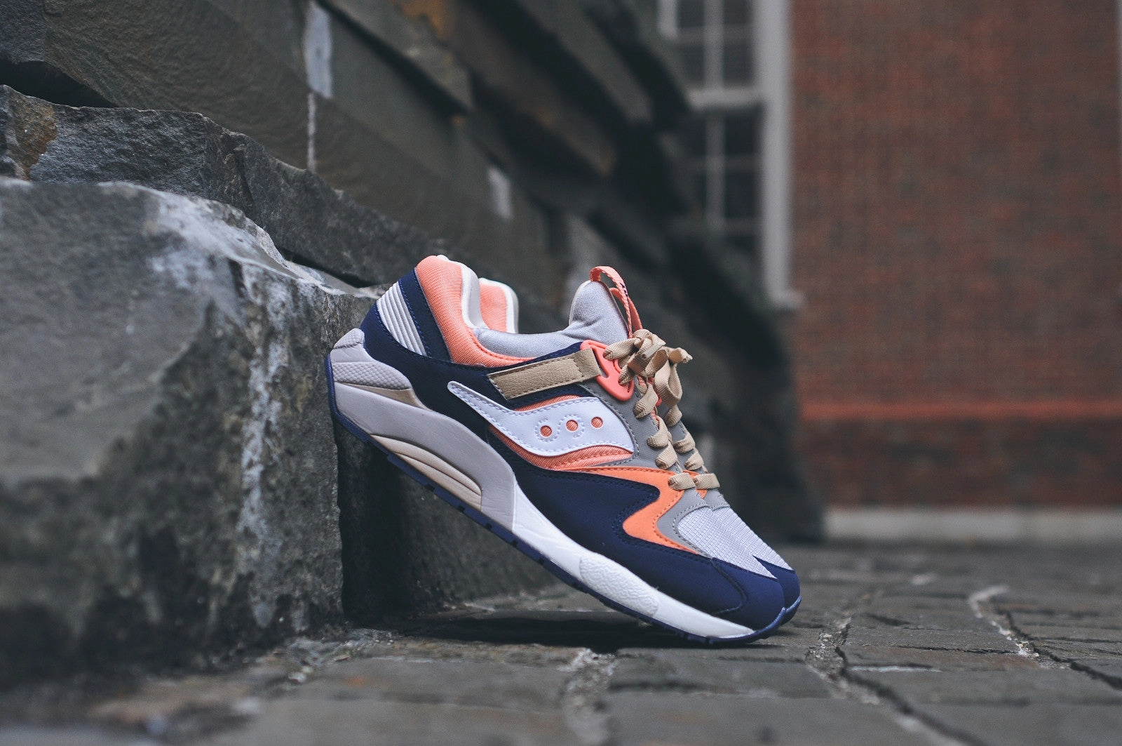 Saucony Grid 9000 - Tan / Navy / Coral (Kithstrike) saucony durable performance running shoes