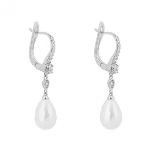 Shell Pearl Drop Lever Zirconia Hook Earrings E6201 Diamonfire Jewellery
