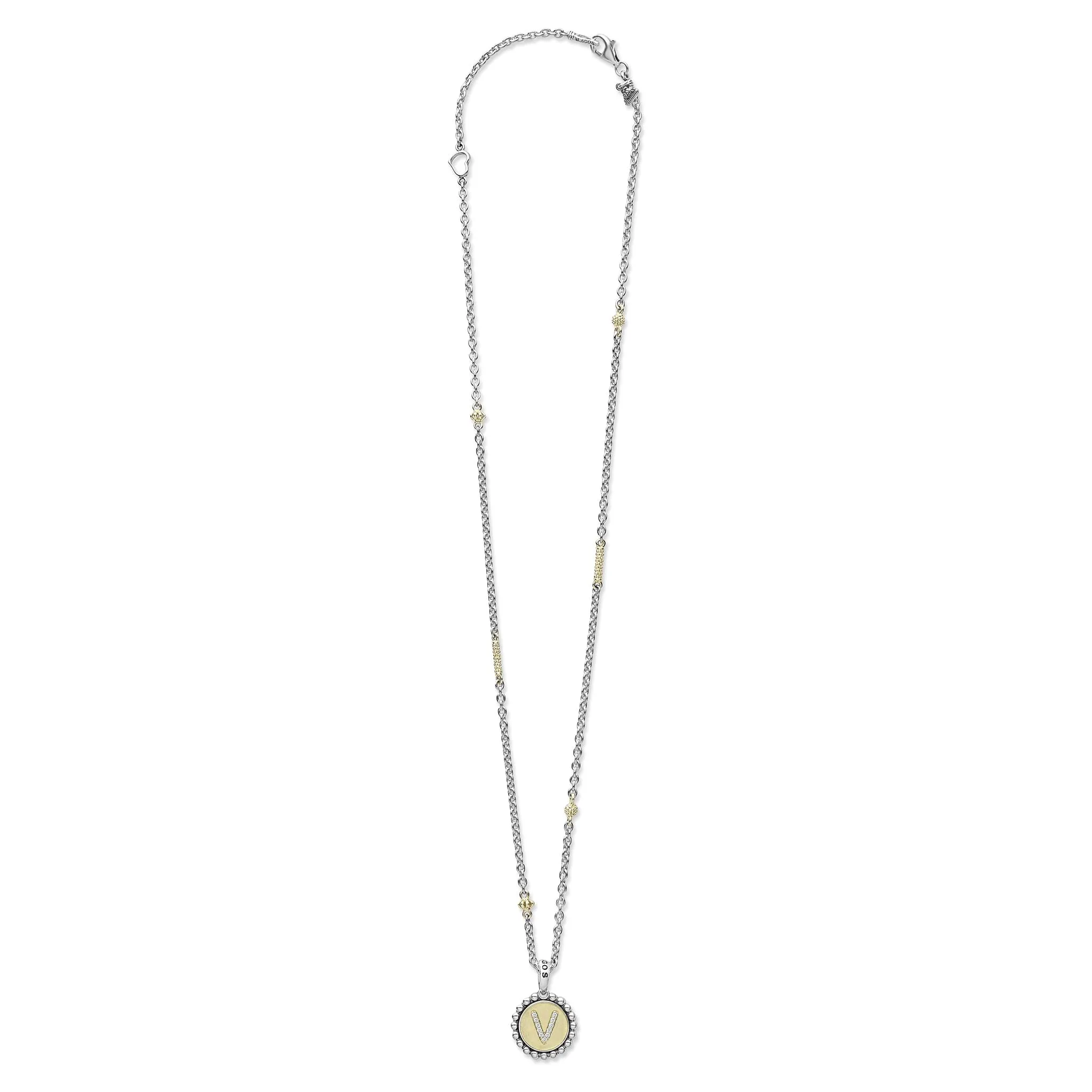 Signature Caviar Jewelry Signature Caviar V Initial Diamond Charm Necklace