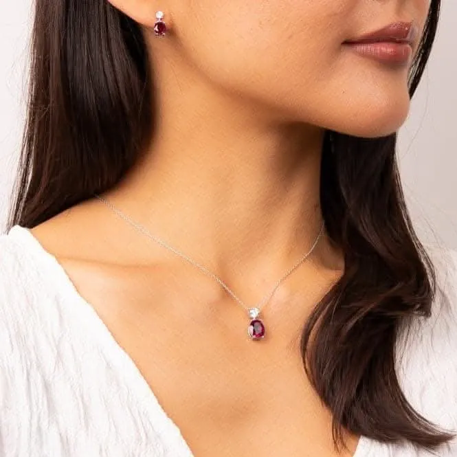 Sterling Silver Red and Clear Cubic Zirconia Pendant P5392 Diamonfire Jewellery