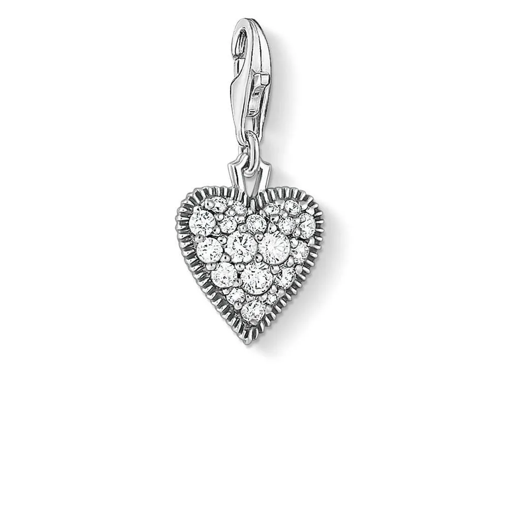 Sterling Silver Thomas Sabo Charm Club Oxidised Zirconia Heart Sterling Silver	Jewelry
