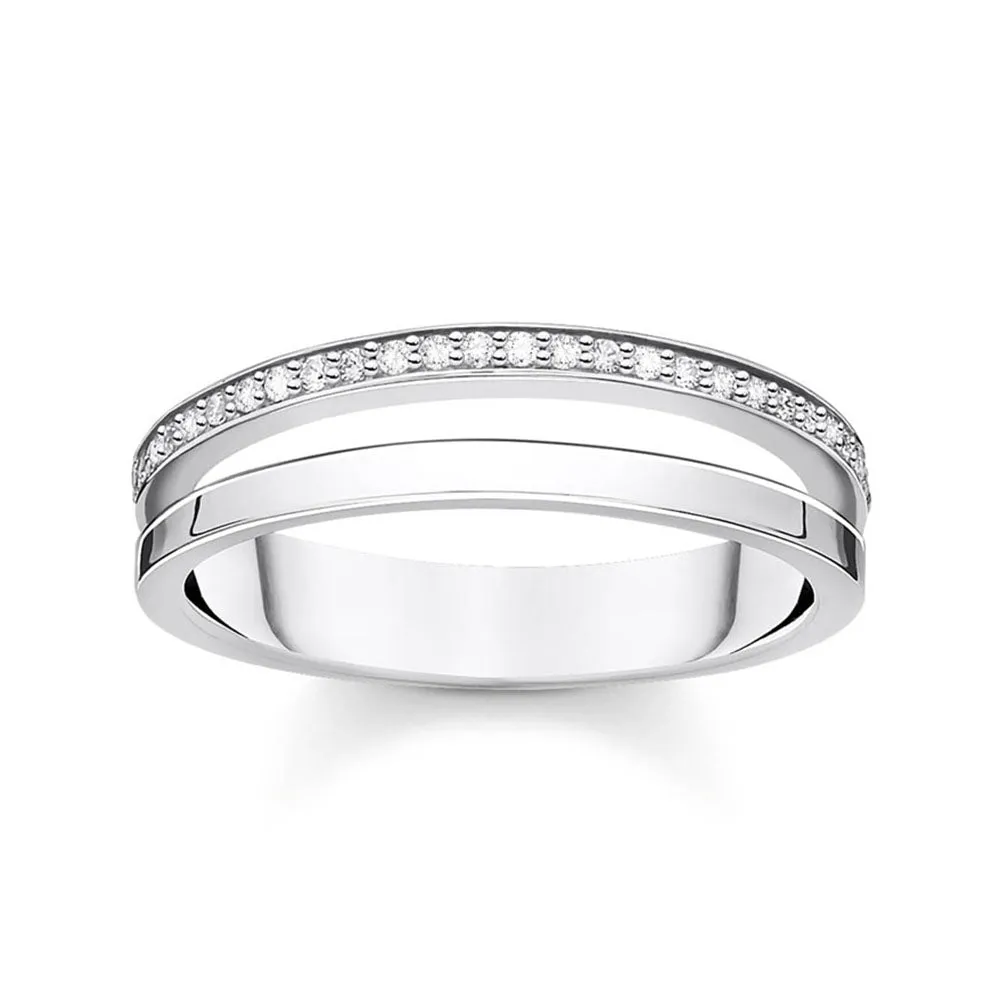 Sterling Silver Thomas Sabo Charm Club Zirconia Double Band Ring Sterling Silver	Jewelry