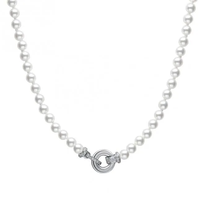 Sterling Silver White Shell Pearl and Clear Cubic Zirconia Necklace N4593 Diamonfire Jewellery