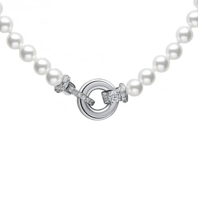 Sterling Silver White Shell Pearl and Clear Cubic Zirconia Necklace N4593 Diamonfire Jewellery
