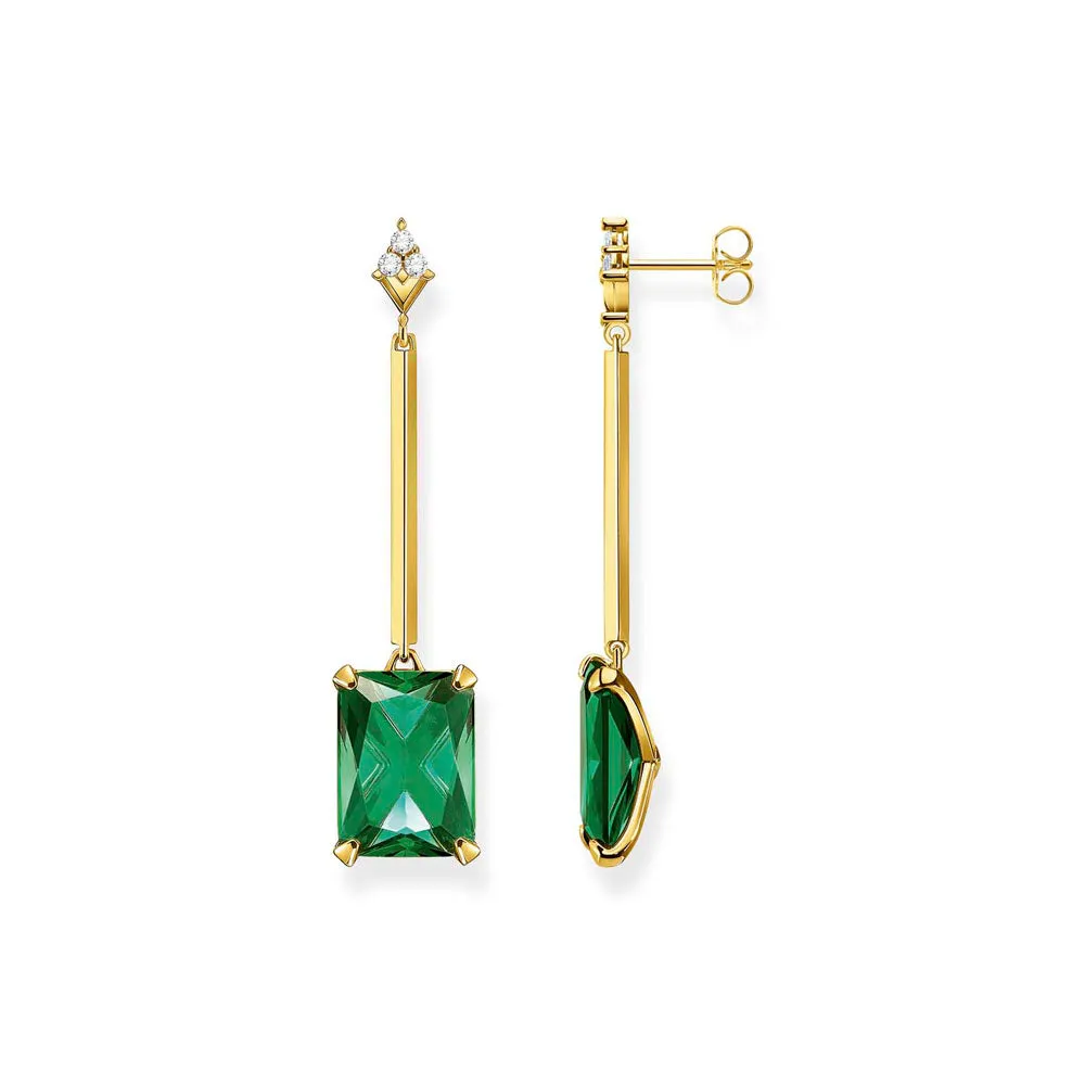 Thomas Sabo Gold Plated Sterling Silver Magic Stone Green Drop Earrings Sterling Silver	Jewelry