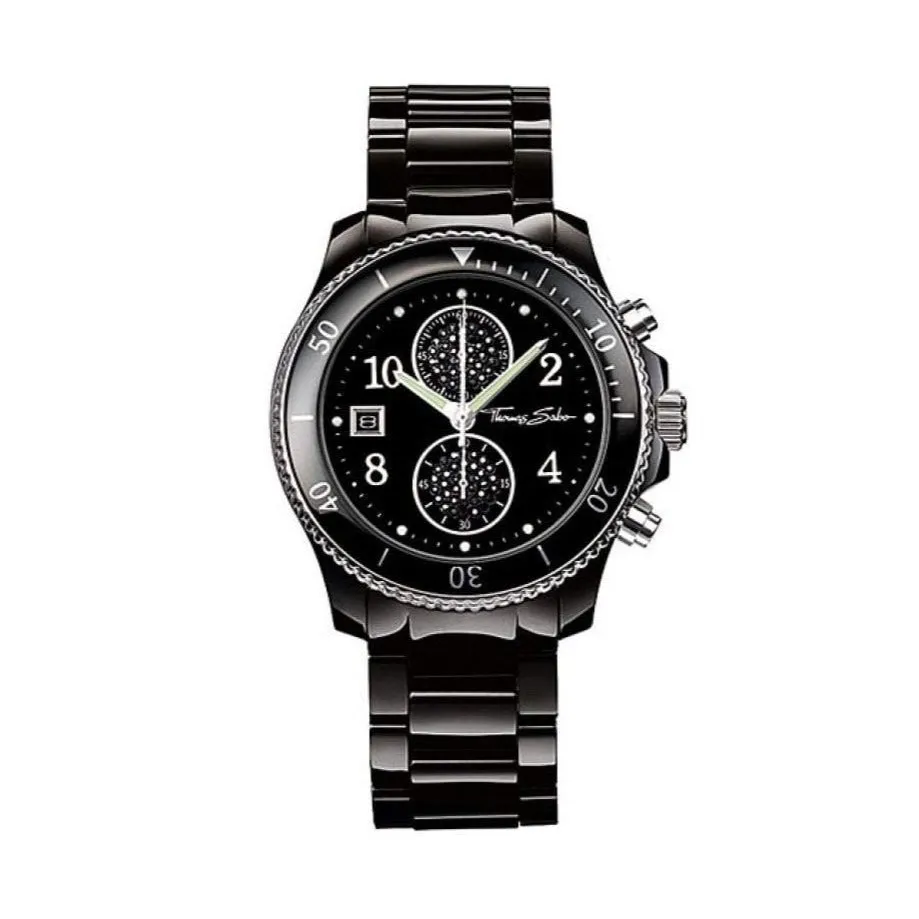 Thomas Sabo Jewellery Ladies' Thomas Sabo Rebel at Heart Black Ceramic Quartz Bracelet Watch, WA0058-220-203