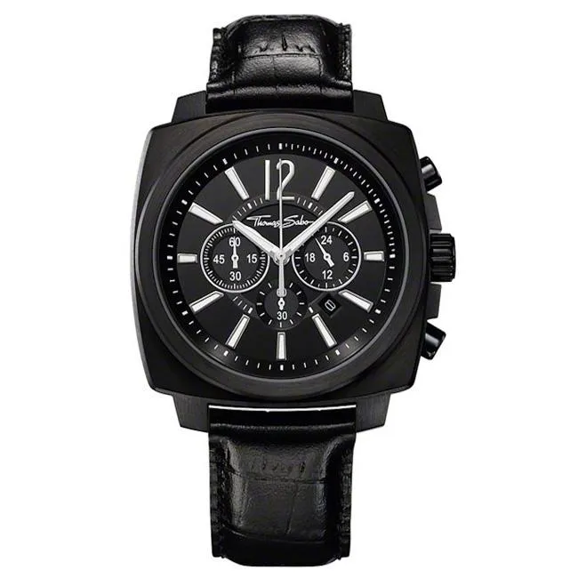 Thomas Sabo Jewellery Men's Thomas Sabo Square Chronograph Leather Strap Watch, WA0082-213-203