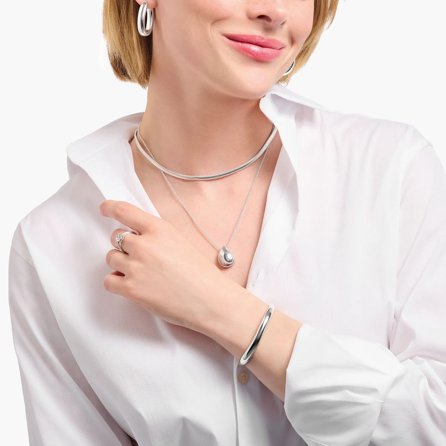 Thomas Sabo Sterling Silver Bold Organic Drop Pendant On 45-50cm Chain Sterling Silver	Jewelry