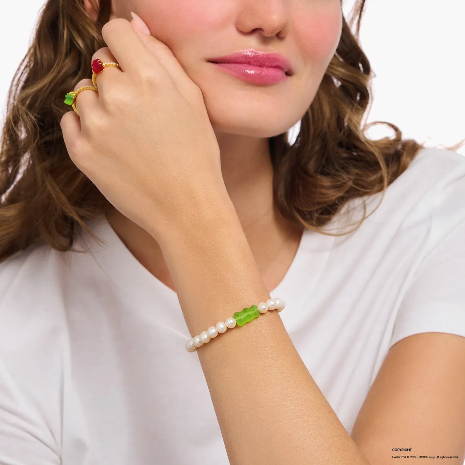 Thomas Sabo Sterling Silver Haribo Pearl Apple Green Bear 17cm Bracelet Sterling Silver	Jewelry