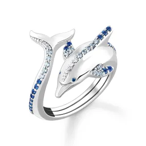 Thomas Sabo Sterling Silver Ocean Open Dolphin Blue Cubic Zirconia Ring Size O1/2 Sterling Silver	Jewelry