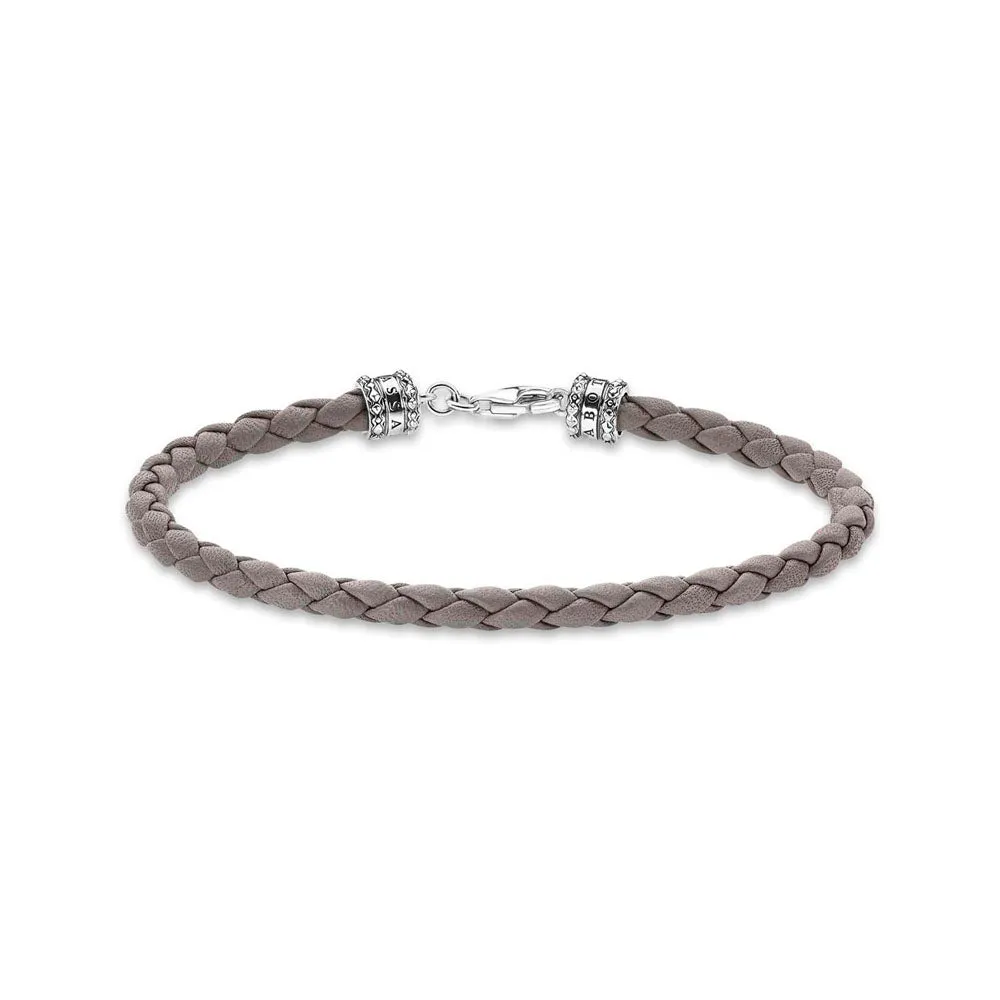 Thomas Sabo Sterling Silver Rebel Grey Braided Leather 17cm Bracelet Sterling Silver	Jewelry