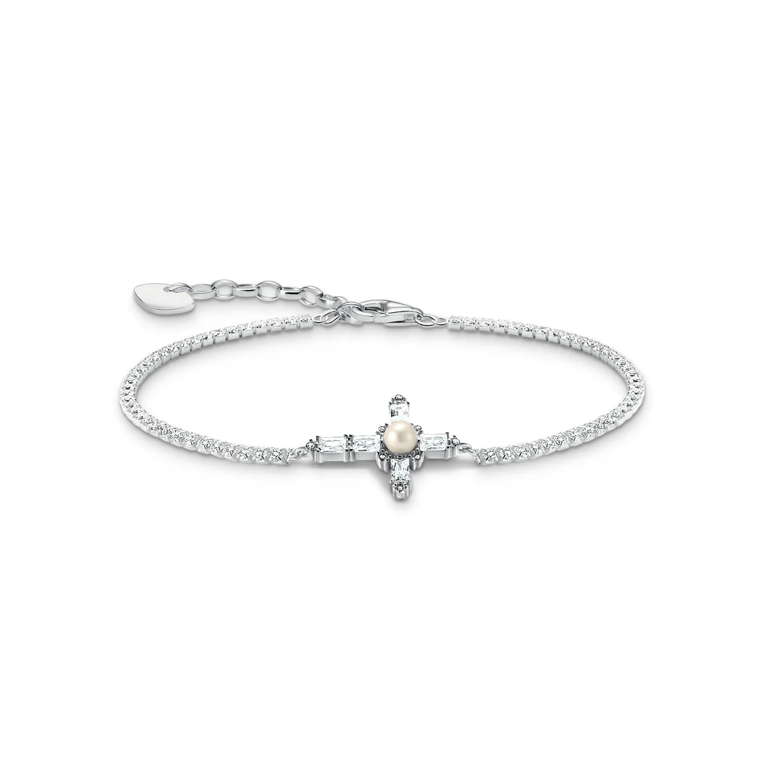 Thomas Sabo Sterling Silver True Romance Cubic Zirconia Pearl Cross 16-19cm Bracelet Sterling Silver	Jewelry