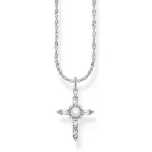 Thomas Sabo Sterling Silver True Romance Cubic Zirconia Pearl Cross Pendant On 40 45cm Chain Sterling Silver	Jewelry