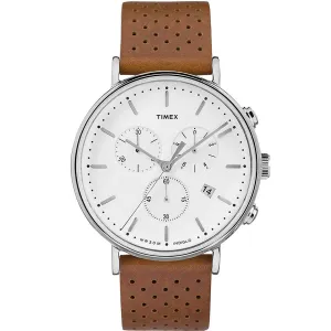 Timex Men's Chronograph Watch - Fairfield White Dial Tan Strap | TW2R26700VQ Timex Watches