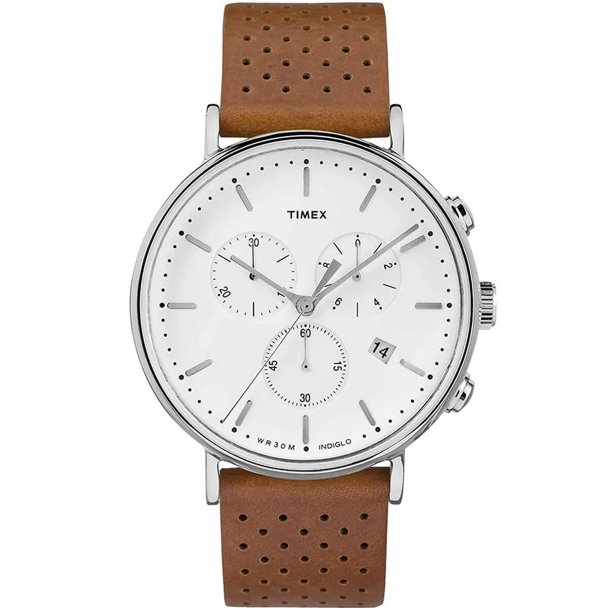 Timex Men's Chronograph Watch - Fairfield White Dial Tan Strap | TW2R26700VQ Timex Watches