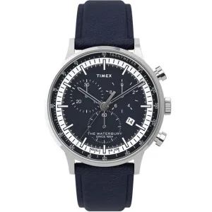 Timex Men's Chronograph Watch - Waterbury Blue Dial Leather Strap | TW2U04700VQ Timex Watches