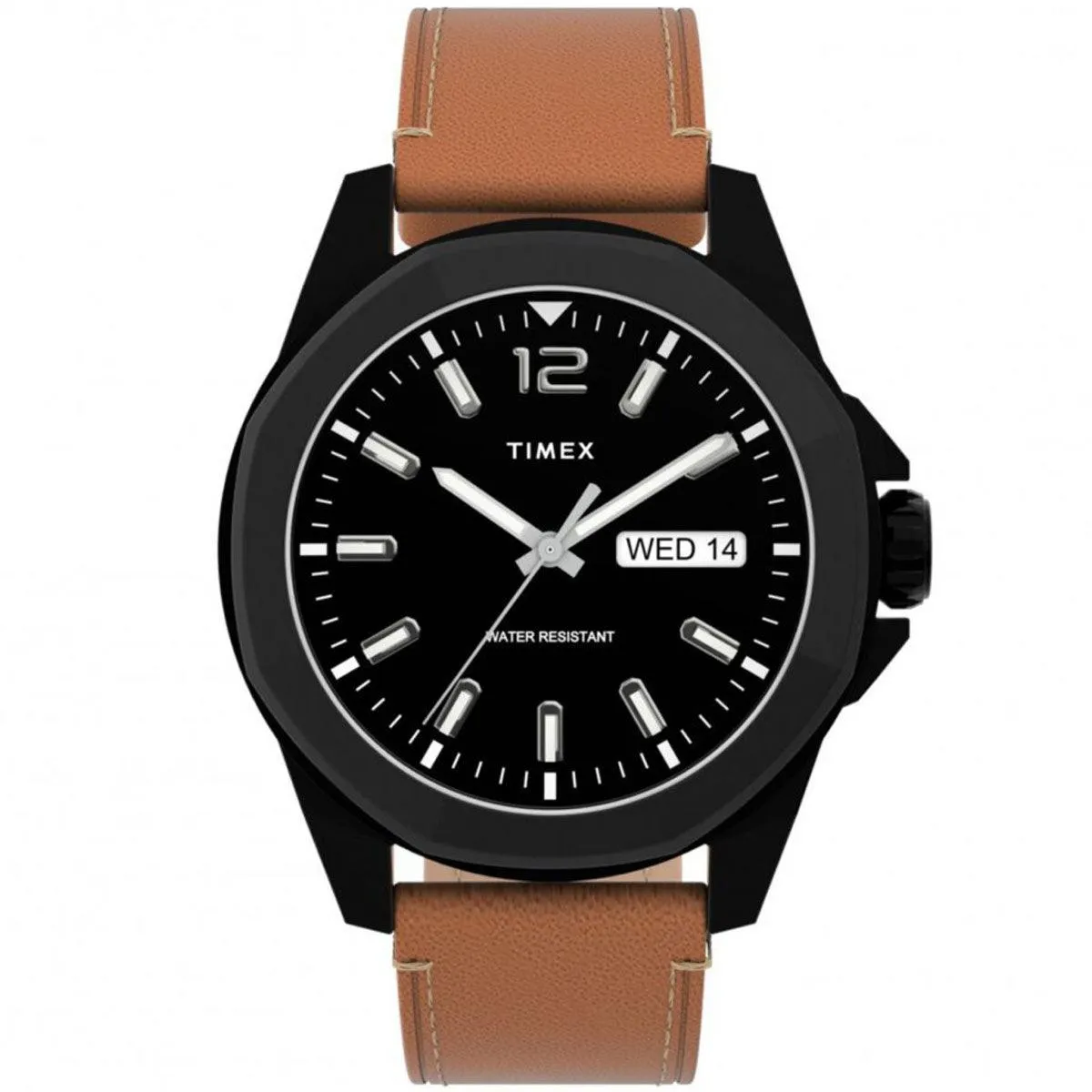 Timex Men's Quartz Watch - Essex Avenue Black Dial Leather Strap | TW2U15100VQ Timex Watches