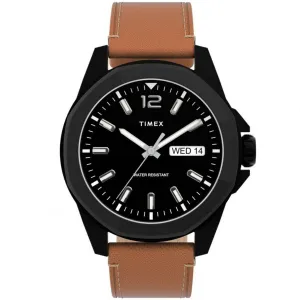 Timex Men's Quartz Watch - Essex Avenue Black Dial Leather Strap | TW2U15100VQ Timex Watches